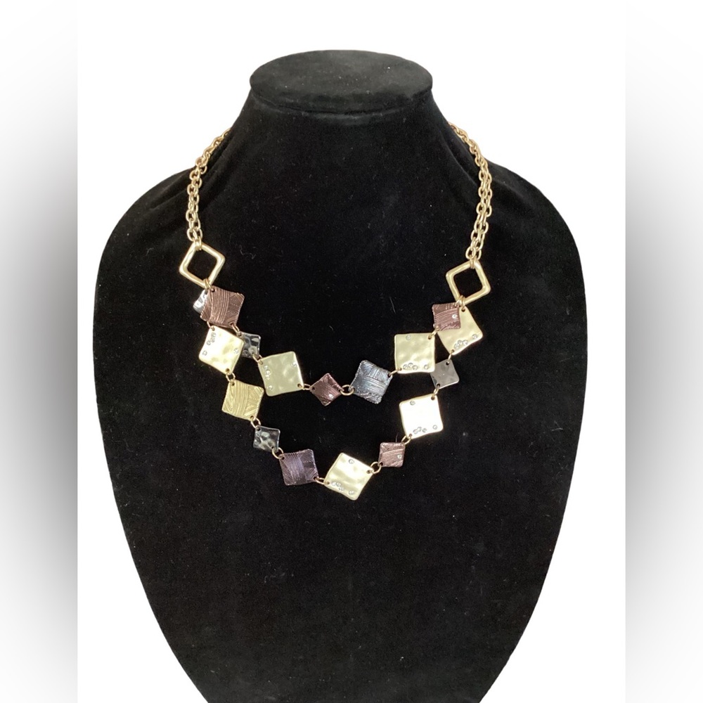 Vintage 90’s Necklace & Earrings Set Geometric Shapes w/Faux Diamond Stones